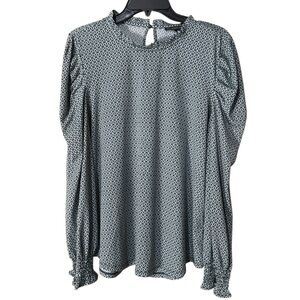 Adrianna Papell Balloon Puff Sleeve Pattern Green Formal Blouse - Size L